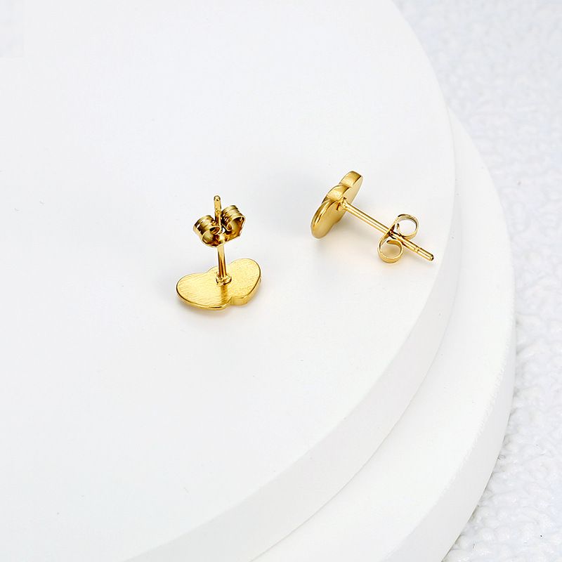 Stainless Steel Peach Heart 18k Gold Plated Women's Stud Earrings Wholesale | Wholesale Jewelry Only 1