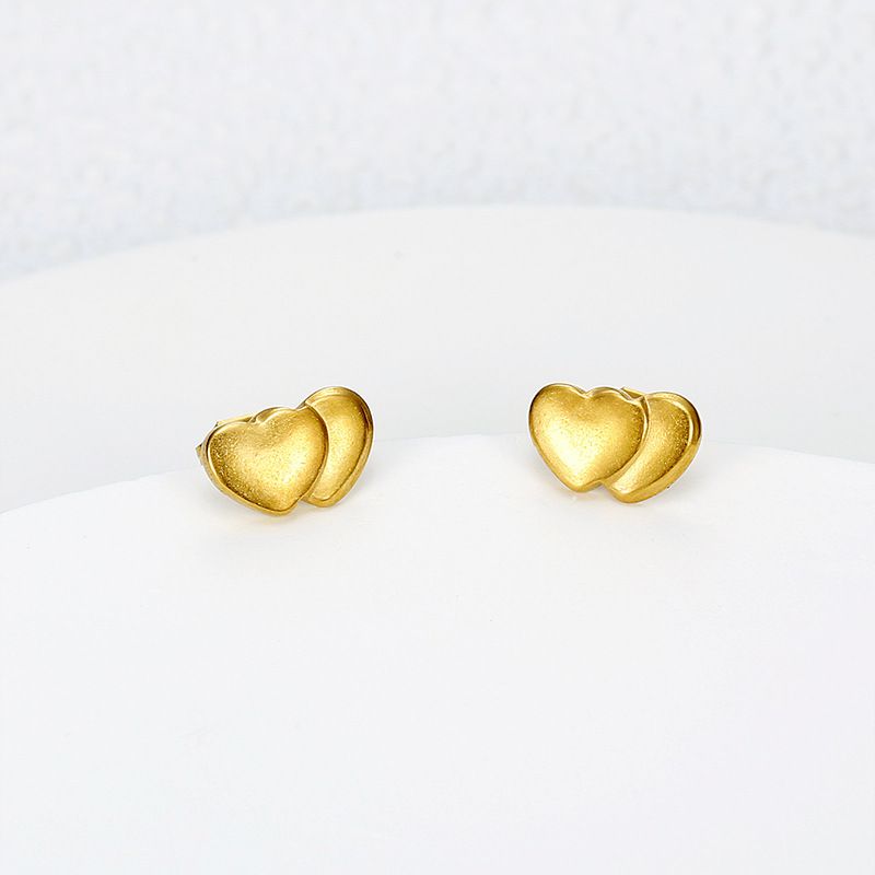 Stainless Steel Peach Heart 18k Gold Plated Women's Stud Earrings Wholesale | Wholesale Jewelry Only 3