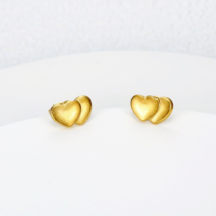 Stainless Steel Peach Heart 18k Gold Plated Women's Stud Earrings Wholesale | Wholesale Jewelry Only 3