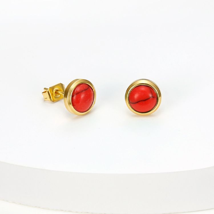 Vintage Inlaid Zirconia Earrings Titanium Round Onyx Red Bean Earrings | Wholesale Jewelry Only 2