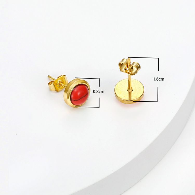 Vintage Inlaid Zirconia Earrings Titanium Round Onyx Red Bean Earrings | Wholesale Jewelry Only 3