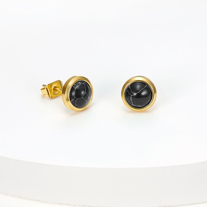 Vintage Inlaid Zirconia Earrings Titanium Round Onyx Red Bean Earrings | Wholesale Jewelry Only 4