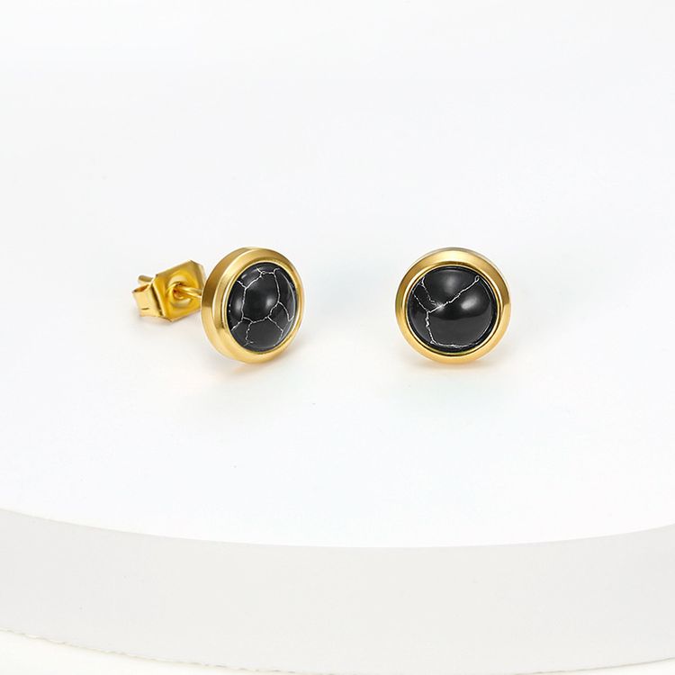 Vintage Inlaid Zirconia Earrings Titanium Round Onyx Red Bean Earrings | Wholesale Jewelry Only 4