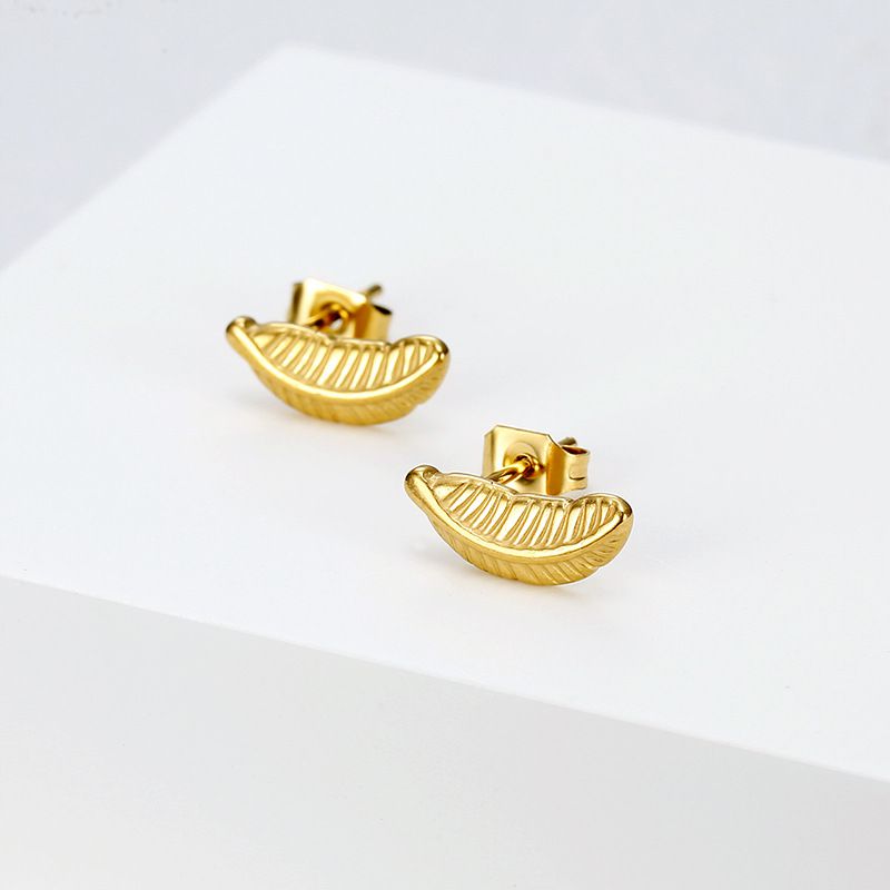 Wholesale Fashion Feather 18k Gold Plated Stainless Steel Stud Earrings | Wholesale Jewelry Only 0