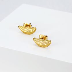 Wholesale Fashion Feather 18k Gold Plated Stainless Steel Stud Earrings | Wholesale Jewelry Only