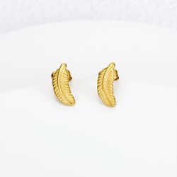 Wholesale Fashion Feather 18k Gold Plated Stainless Steel Stud Earrings | Wholesale Jewelry Only