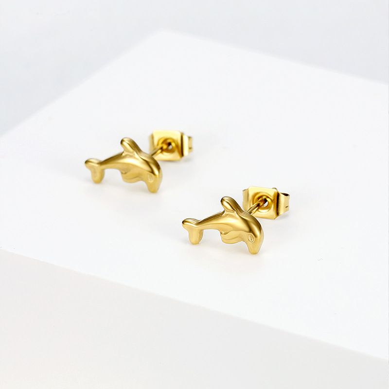 Golden Dolphin Titanium Wholesale Stud Earrings for Women | Wholesale Jewelry Only 0