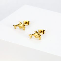 Golden Dolphin Titanium Wholesale Stud Earrings for Women | Wholesale Jewelry Only