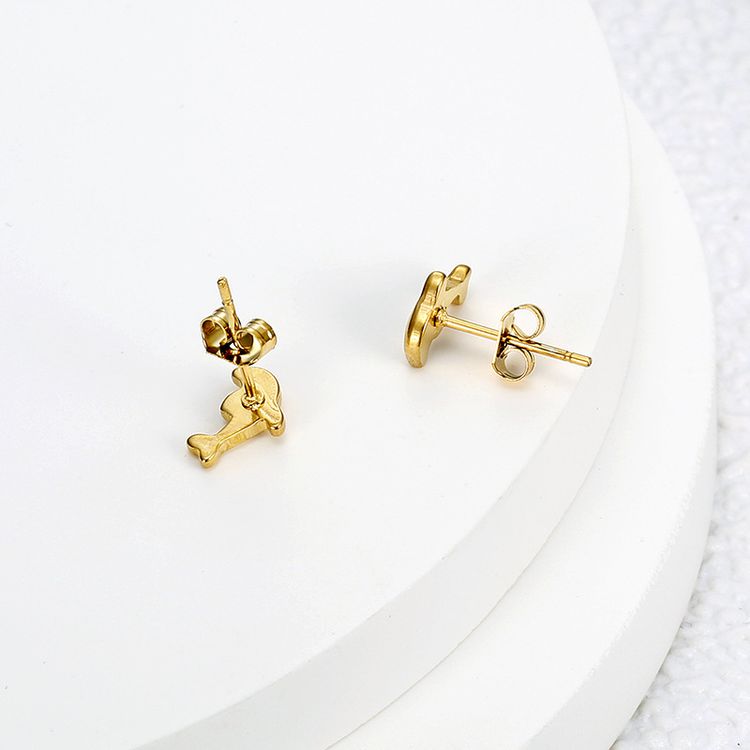 Golden Dolphin Titanium Wholesale Stud Earrings for Women | Wholesale Jewelry Only 2