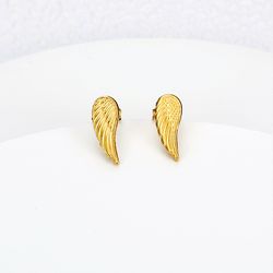 Titanium Steel Textured Angel Wings Fashion Gold Earrings Wholesale | Wholesale Jewelry Only