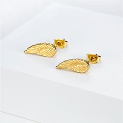 Titanium Steel Textured Angel Wings Fashion Gold Earrings Wholesale | Wholesale Jewelry Only