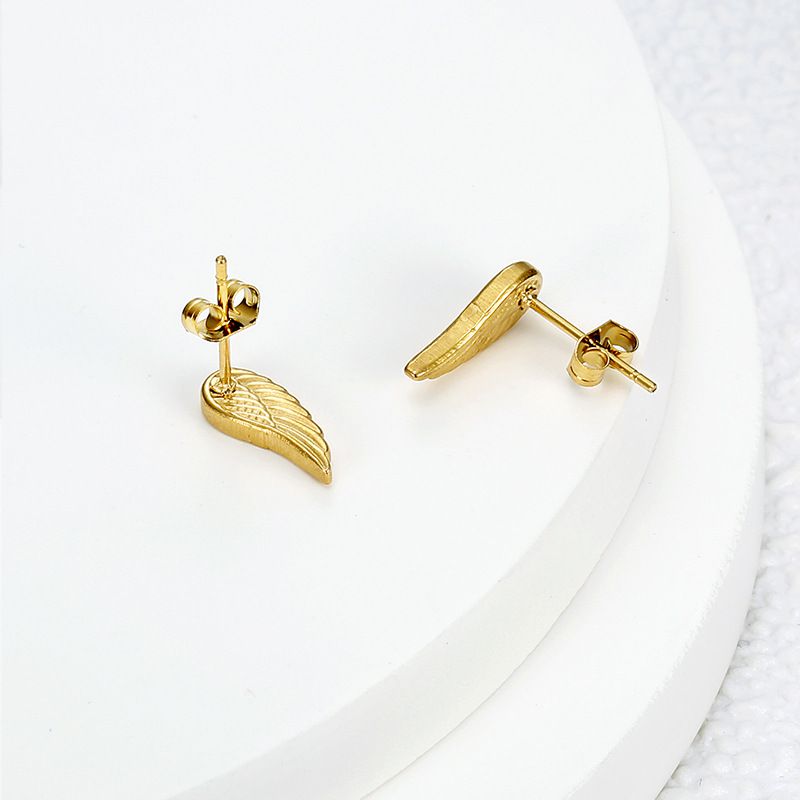 Titanium Steel Textured Angel Wings Fashion Gold Earrings Wholesale | Wholesale Jewelry Only 3