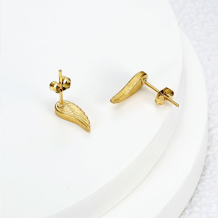 Titanium Steel Textured Angel Wings Fashion Gold Earrings Wholesale | Wholesale Jewelry Only 3
