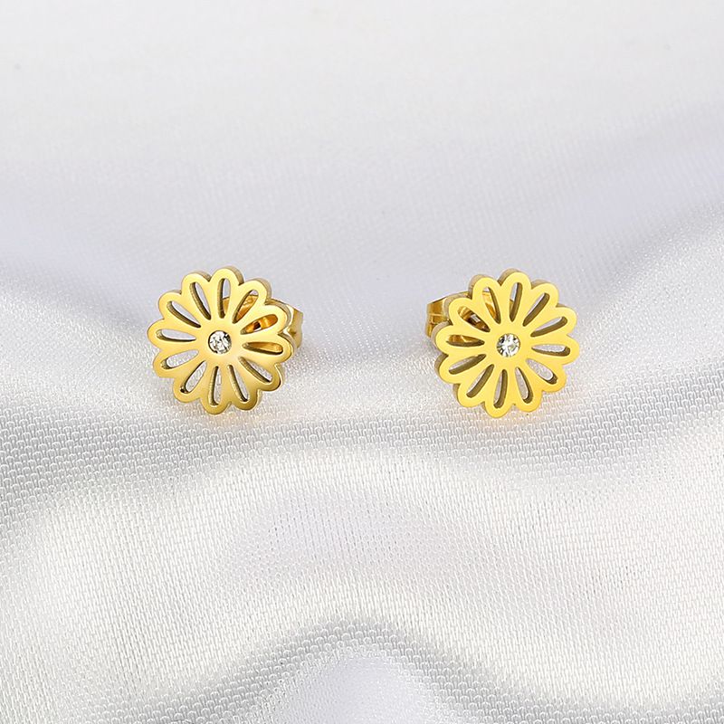 Snowflake Titanium Zirconia 18k Gold Plated Stud Earrings | Wholesale Jewelry Only 2