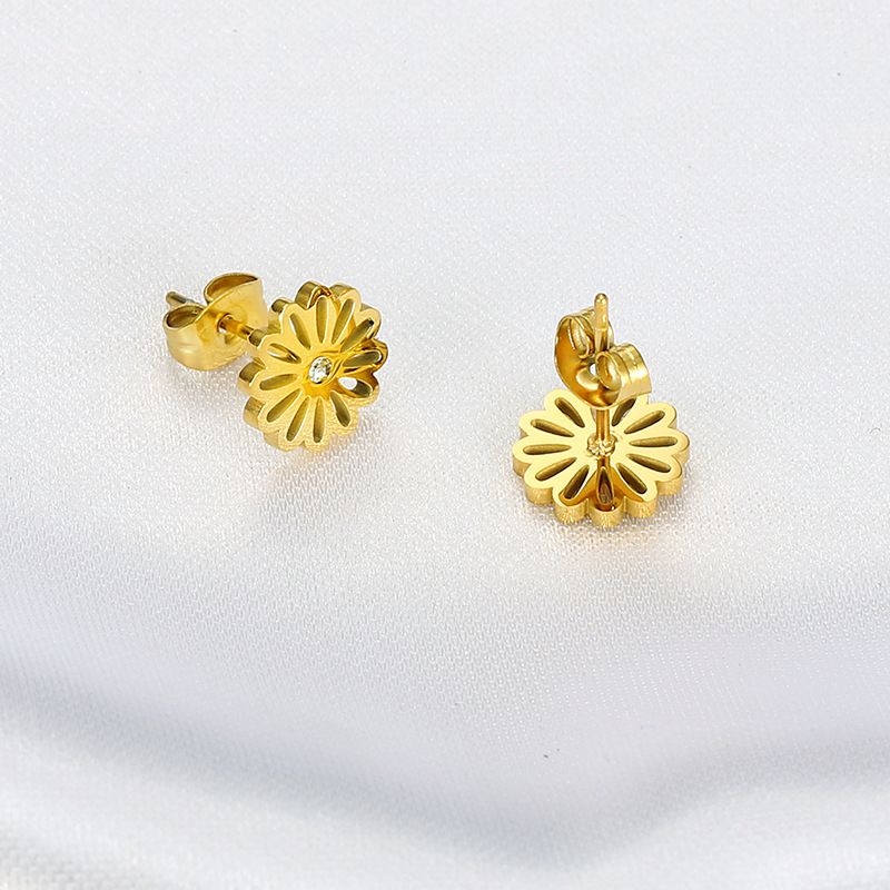 Snowflake Titanium Zirconia 18k Gold Plated Stud Earrings | Wholesale Jewelry Only 3