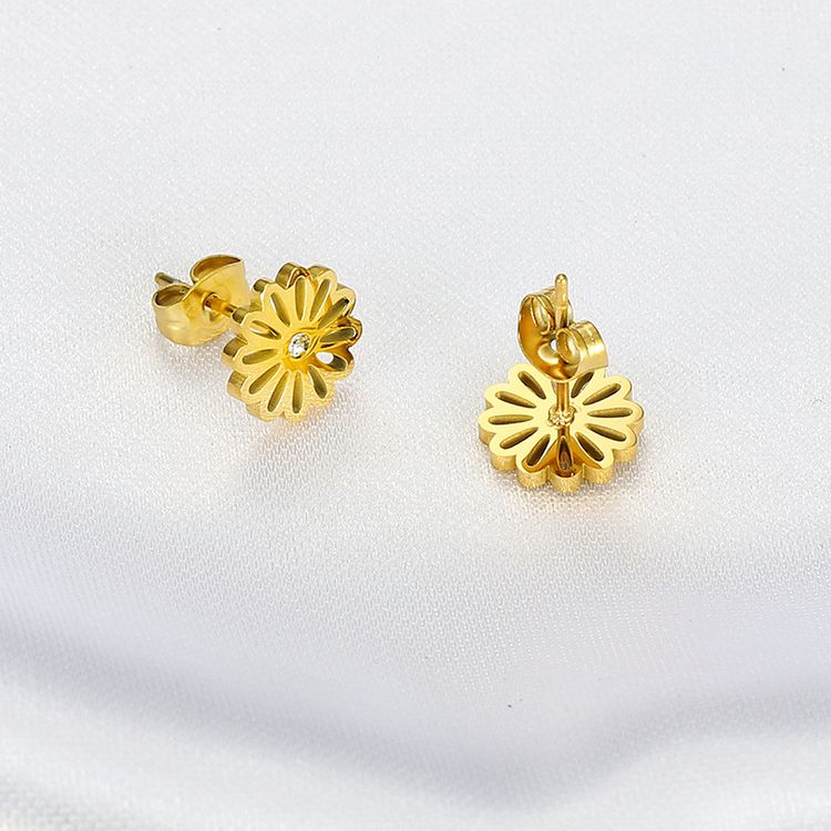 Snowflake Titanium Zirconia 18k Gold Plated Stud Earrings | Wholesale Jewelry Only 3