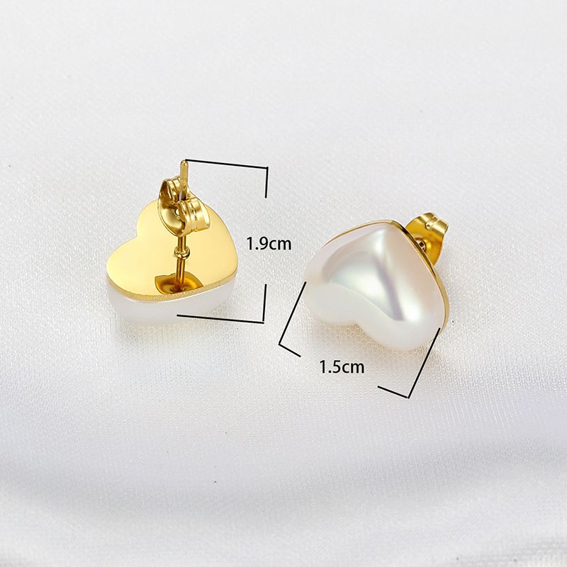 Fashion Heart Artificial Pearl Stainless Steel Earrings | Wholesale Jewelry Only 3