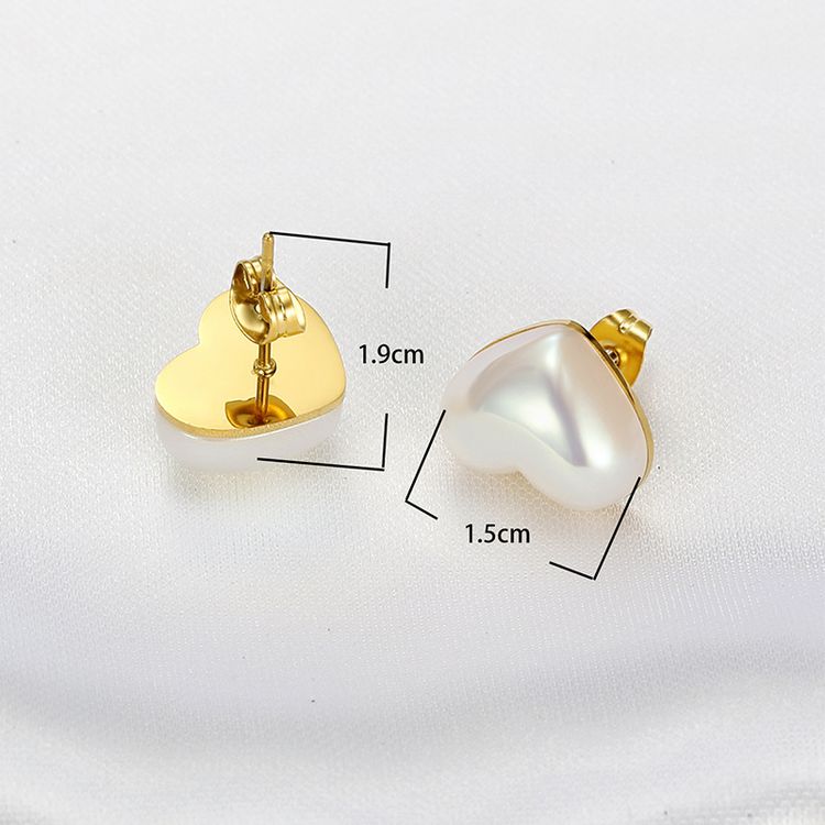 Fashion Heart Artificial Pearl Stainless Steel Earrings | Wholesale Jewelry Only 3