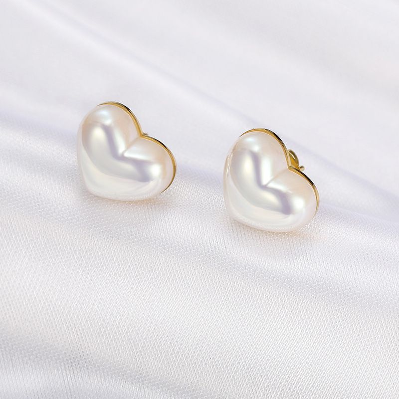 Fashion Heart Artificial Pearl Stainless Steel Earrings | Wholesale Jewelry Only 0
