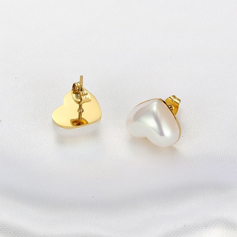 Fashion Heart Artificial Pearl Stainless Steel Earrings | Wholesale Jewelry Only 4