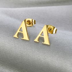 Fashion 18k Gold Plated Letter A Women's Titanium Earrings | Wholesale Jewelry Only