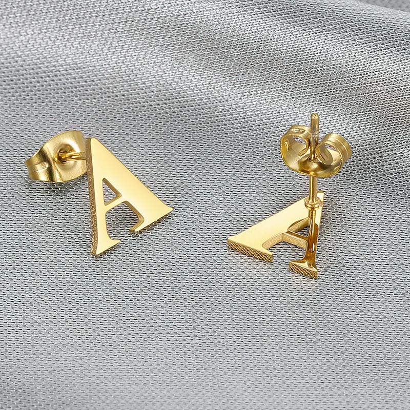 Fashion 18k Gold Plated Letter A Women's Titanium Earrings | Wholesale Jewelry Only 2