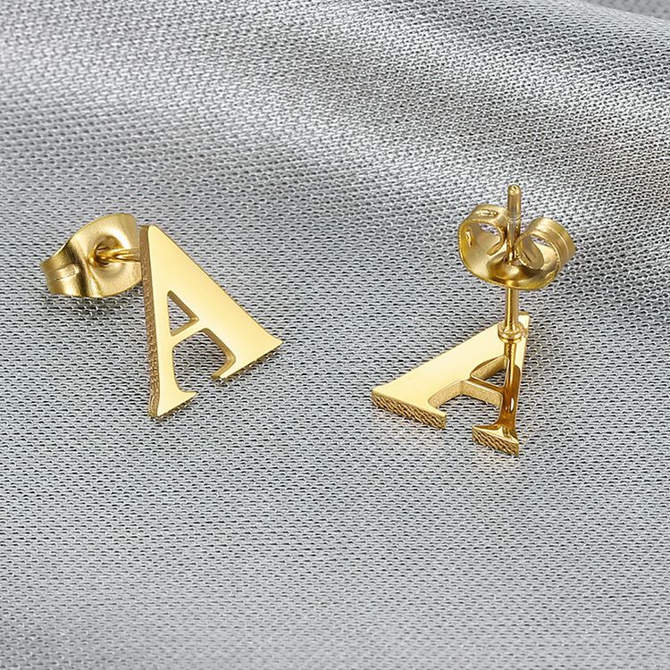 Fashion 18k Gold Plated Letter A Women's Titanium Earrings | Wholesale Jewelry Only 2