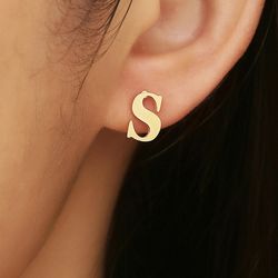 Trendy 18k Gold Plated Wholesale Letter S Women's Titanium Earrings | Wholesale Jewelry Only