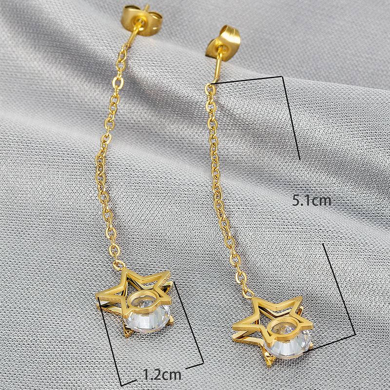 European Fashion Star Zirconia Tassel Women's Titanium Steel Earrings | Wholesale Jewelry Only 3