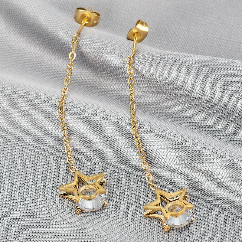 European Fashion Star Zirconia Tassel Women's Titanium Steel Earrings | Wholesale Jewelry Only 4