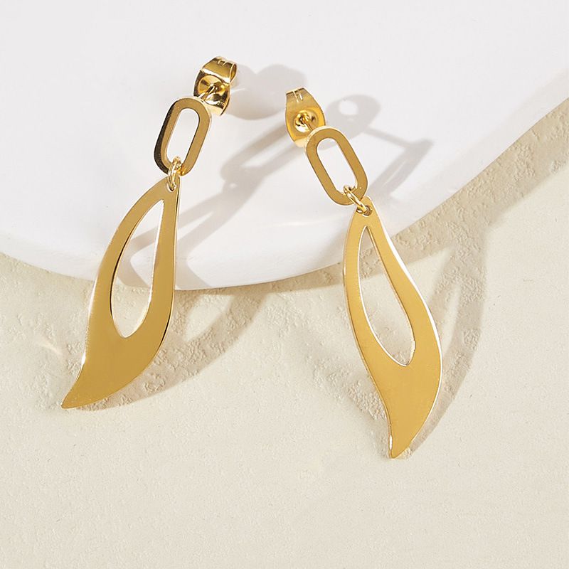 Fashion Leaf Ladies Earrings Titanium Steel Plated 18k Gold | Wholesale Jewelry Only 2