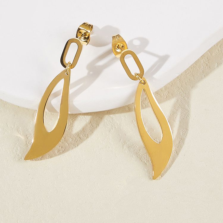 Fashion Leaf Ladies Earrings Titanium Steel Plated 18k Gold | Wholesale Jewelry Only 2