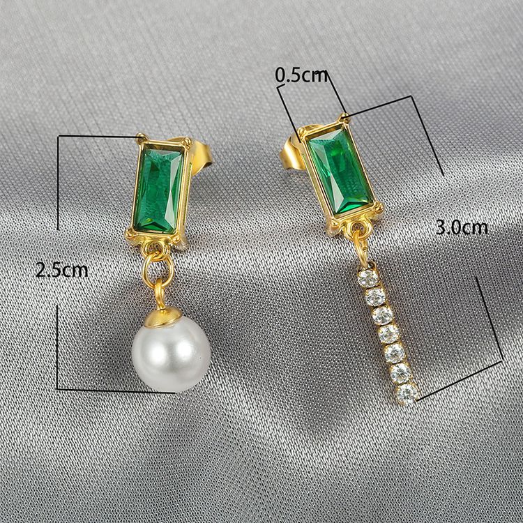 European Style Green Zirconia Tassel Women's Stainless Steel Earrings | Wholesale Jewelry Only 2