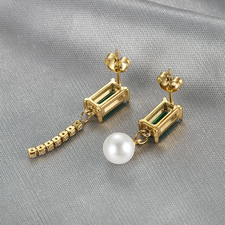 European Style Green Zirconia Tassel Women's Stainless Steel Earrings | Wholesale Jewelry Only 4