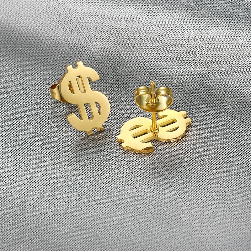 Wholesale Currency Symbols 18k Gold Plated Titanium Stud Earrings | Wholesale Jewelry Only 2