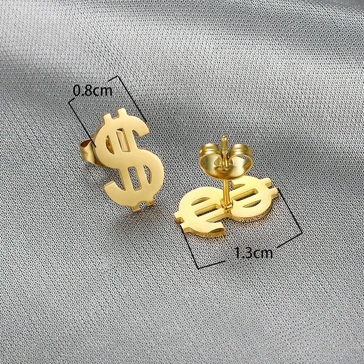 Wholesale Currency Symbols 18k Gold Plated Titanium Stud Earrings | Wholesale Jewelry Only 3
