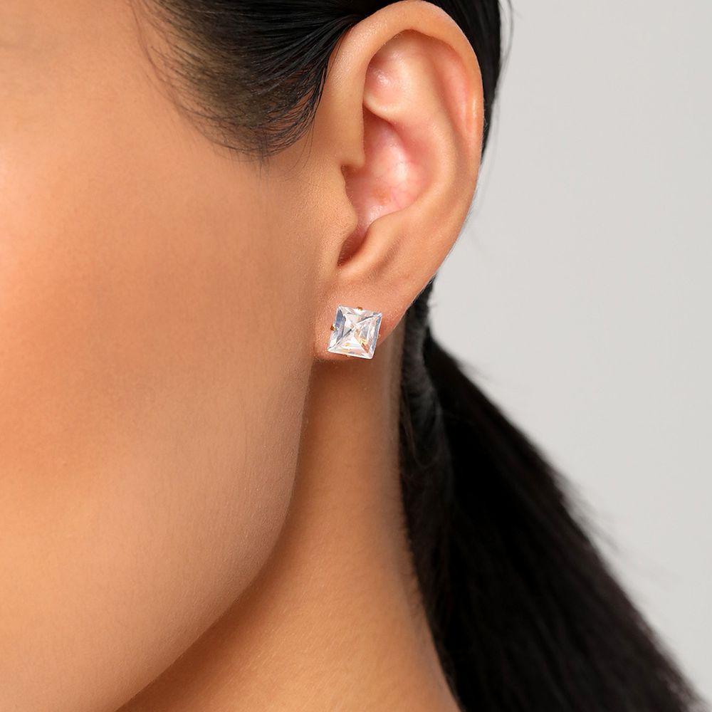 Explosive square zirconia titanium steel earrings wholesale | Wholesale Jewelry Only 1