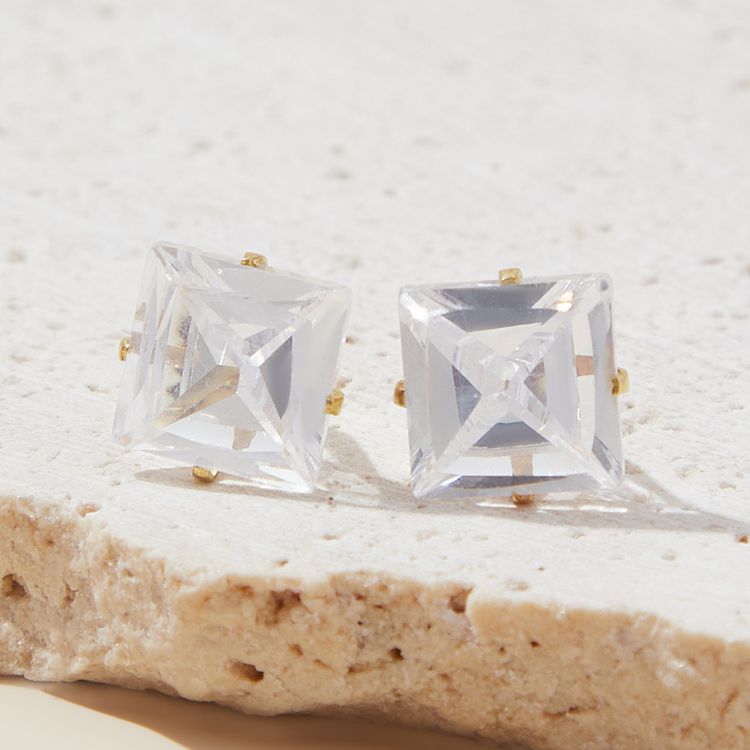 Explosive square zirconia titanium steel earrings wholesale | Wholesale Jewelry Only 2