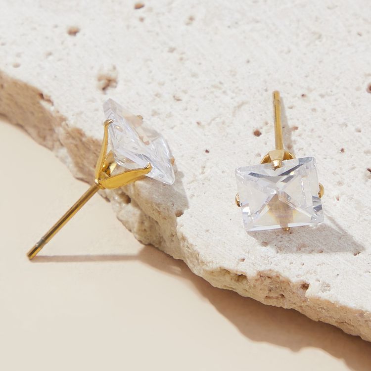 Explosive square zirconia titanium steel earrings wholesale | Wholesale Jewelry Only 4