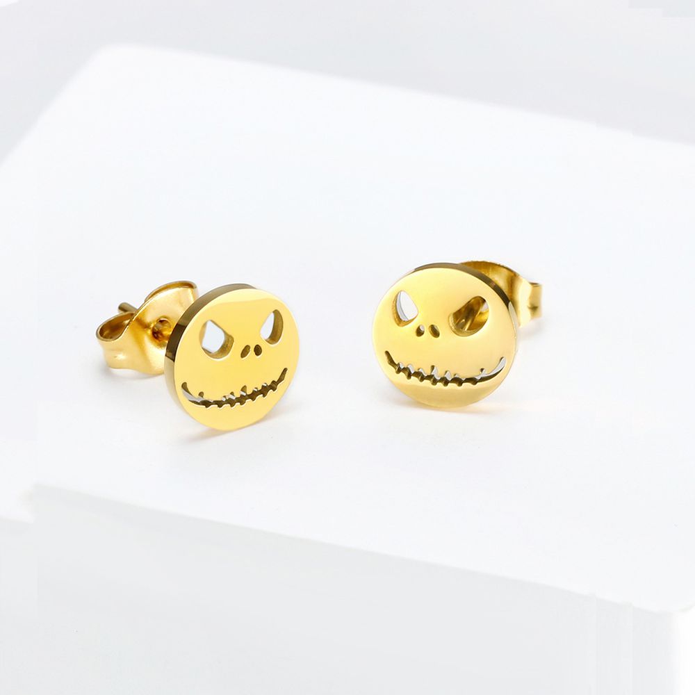 Japan South Korea punk funny ghost face skull titanium steel earrings Halloween | Wholesale Jewelry Only 1