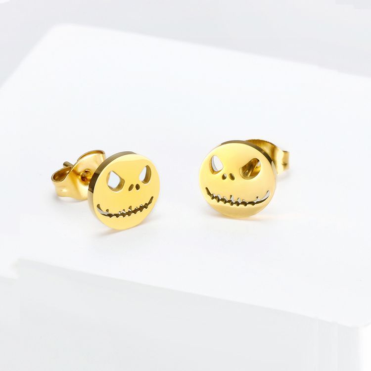 Japan South Korea punk funny ghost face skull titanium steel earrings Halloween | Wholesale Jewelry Only