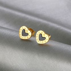 Stylish Titanium Roman Numeral Black Heart Stud Earrings | Wholesale Jewelry Only