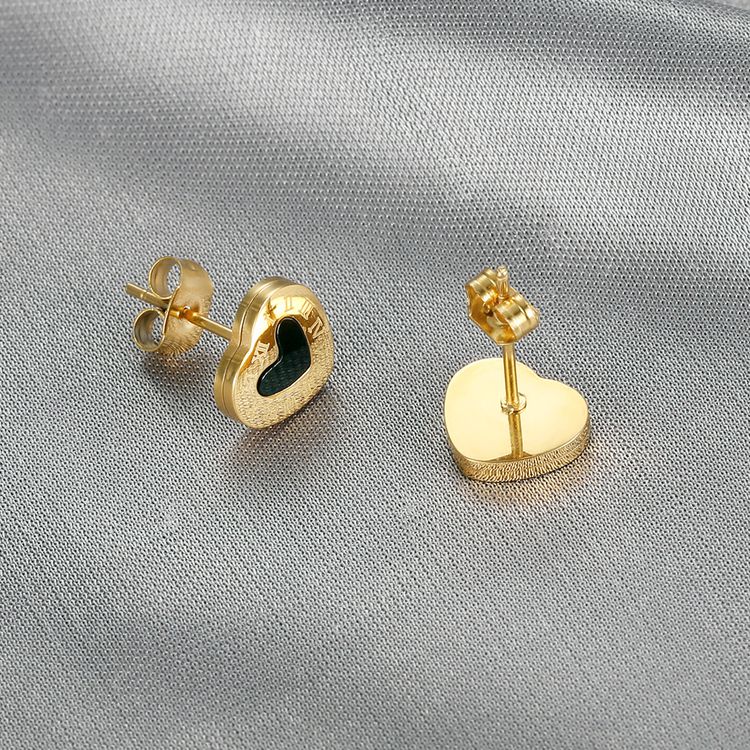 Stylish Titanium Roman Numeral Black Heart Stud Earrings | Wholesale Jewelry Only 2