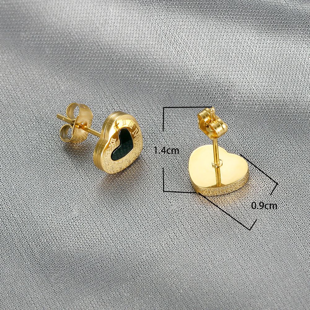 Stylish Titanium Roman Numeral Black Heart Stud Earrings | Wholesale Jewelry Only 3