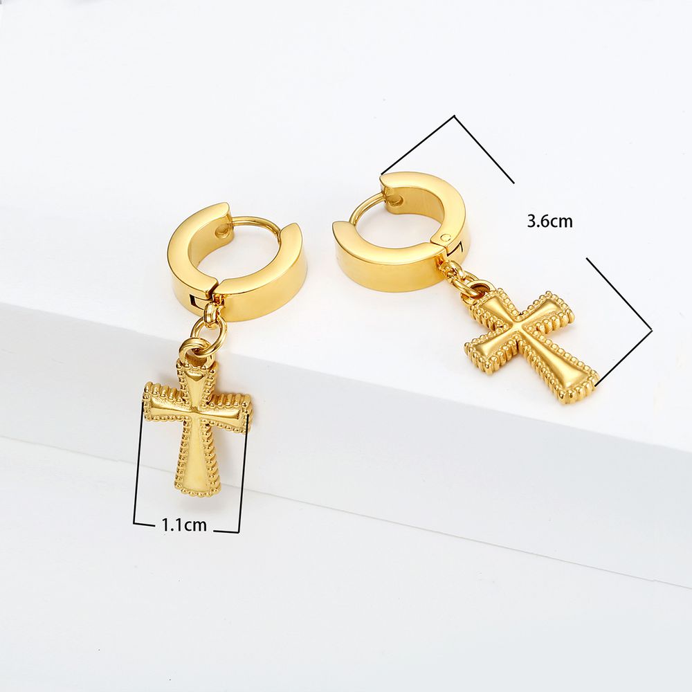 Hip Hop Fashion Cross Round 18k Gold Plated Titanium Clips Earring | Wholesale Jewelry Only 2