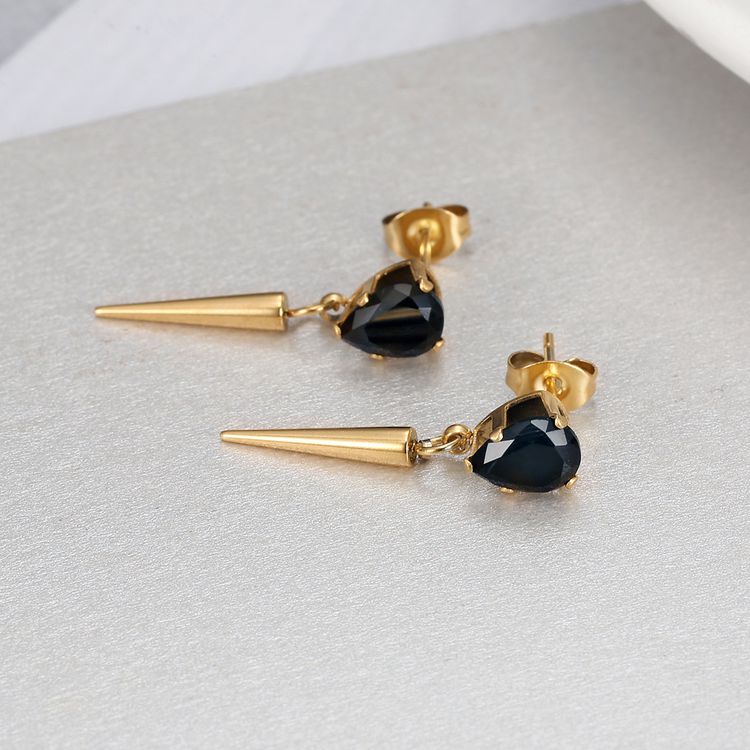 Creative Women's Titanium Steel Tapered Black Zirconia Drop Earrings Dark Hip Hop Style | Wholesale Jewelry Only 2