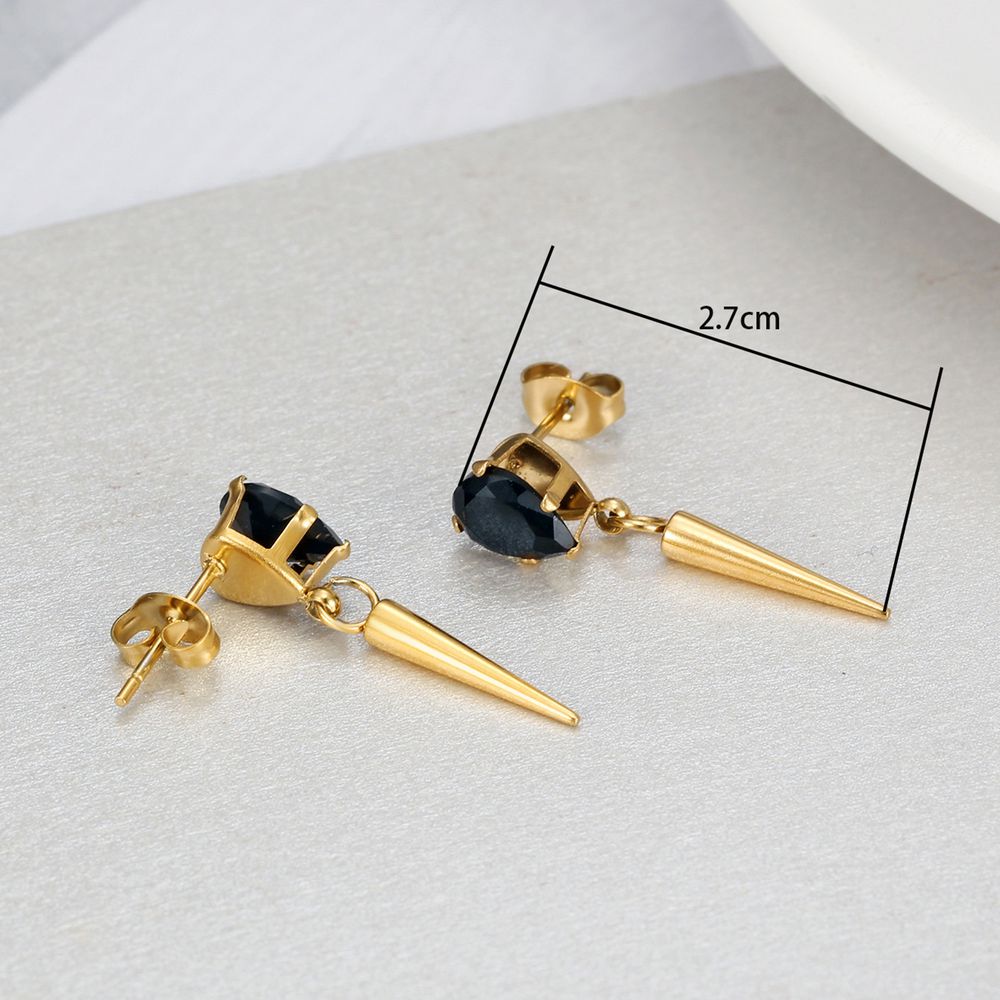 Creative Women's Titanium Steel Tapered Black Zirconia Drop Earrings Dark Hip Hop Style | Wholesale Jewelry Only 3