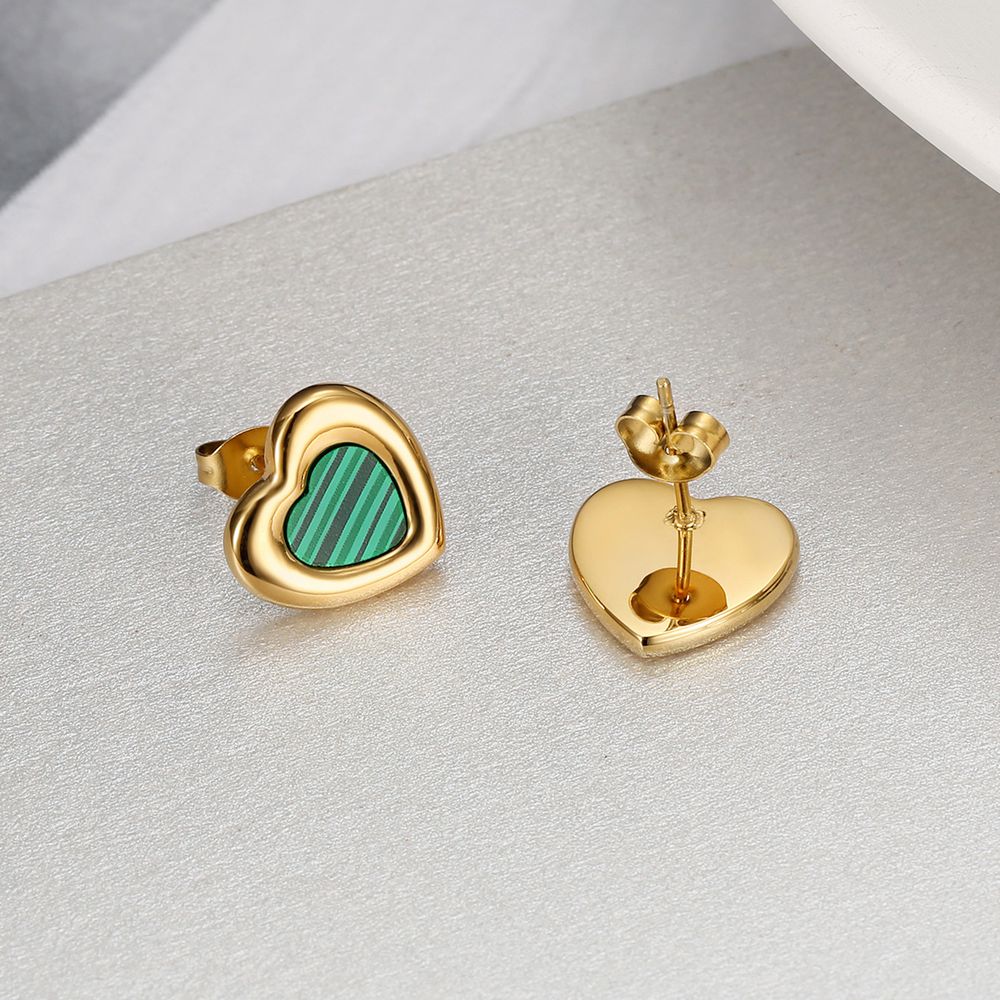 Women's titanium steel green malachite love heart earrings heart pattern | Wholesale Jewelry Only 2