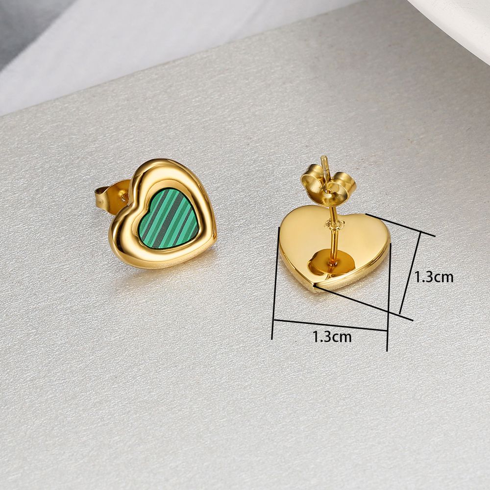 Women's titanium steel green malachite love heart earrings heart pattern | Wholesale Jewelry Only 3