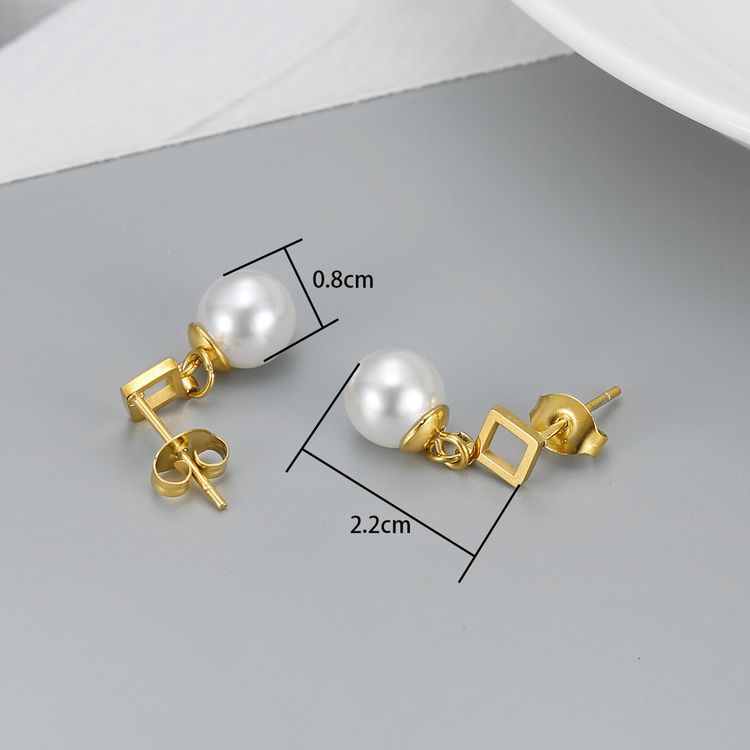 Square Artificial Pearl Dangle Stainless Steel 18k Gold Plated Earrings | Wholesale Jewelry Only 4